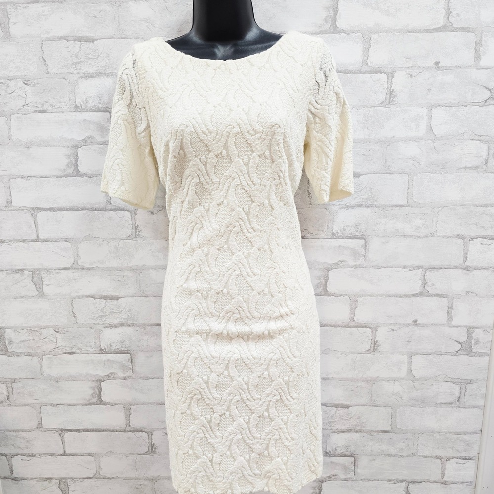 Ann Taylor Petite Cream Lace Textured Sheath Dress Size 10P‎